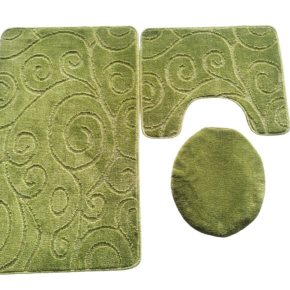 Scroll Oversize 3PC Bathroom Set Contour ,Mat ,Toilet Lid Cover Green - Picture 2 of 5